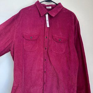 J Crew Mens XLT Red Button Down Corduroy Shirt Classic Fit